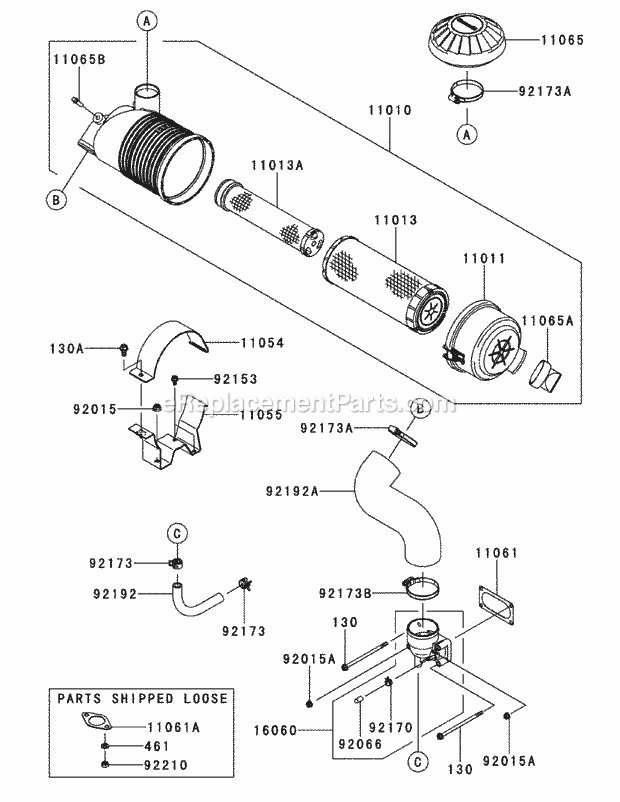 Kawasaki Fx1000-S09 Air Filter & Muffler Diagram and Parts List for S7237-KW 53DI8DU8050 Cub Cadet Sprayer